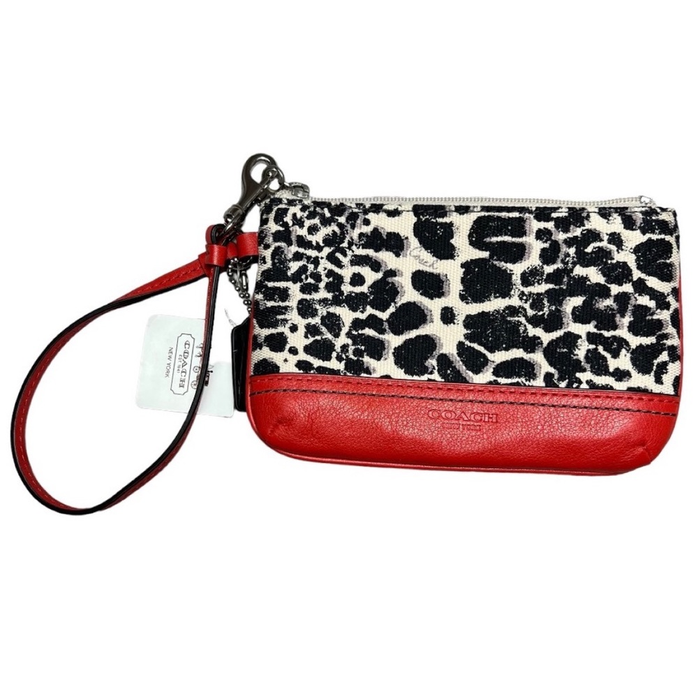 Coach Red and Black Leopard Print Wristlet